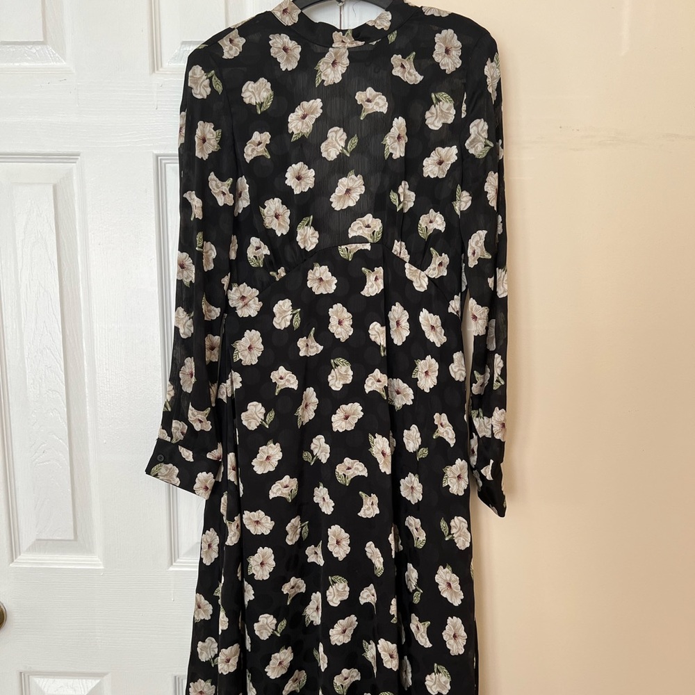 Zara black white floral midi dress a line US size XS